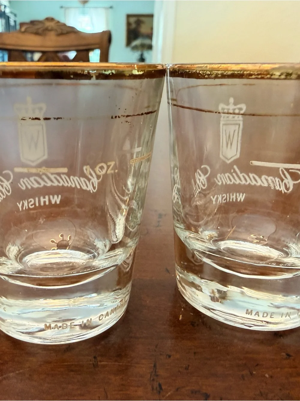 Vintage Canadian Club Whisky Shot Glasses Gold Rim Set of 6